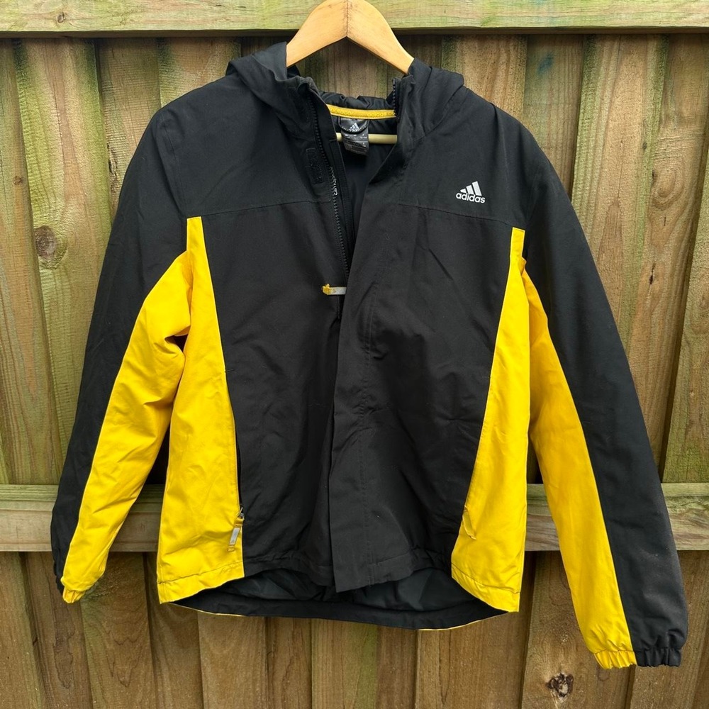 Adidas Youth black + yellow windbreaker Hooded Full Zip Jacket Size Youth Large